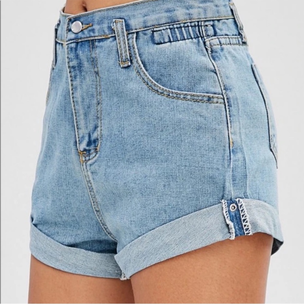 High Waisted Denim Cuff Shorts